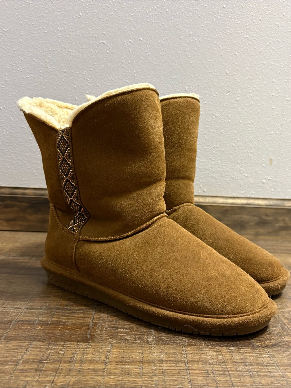 BearPaw Women’s Suede Wool Sherpa Lined Boots - Chestnut Brown